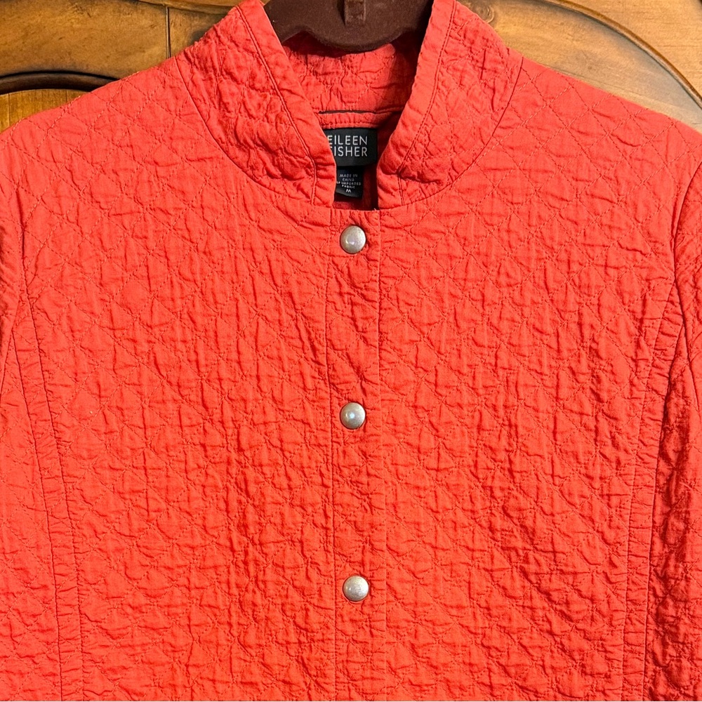 Eileen Fisher Burnt Orange Organic Cotton Quilted Jacket Size M - Picture 3 of 11